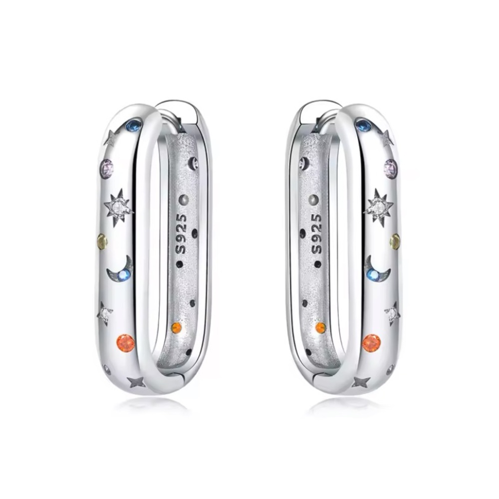 Silver Hoop Earrings with Colorful Accents